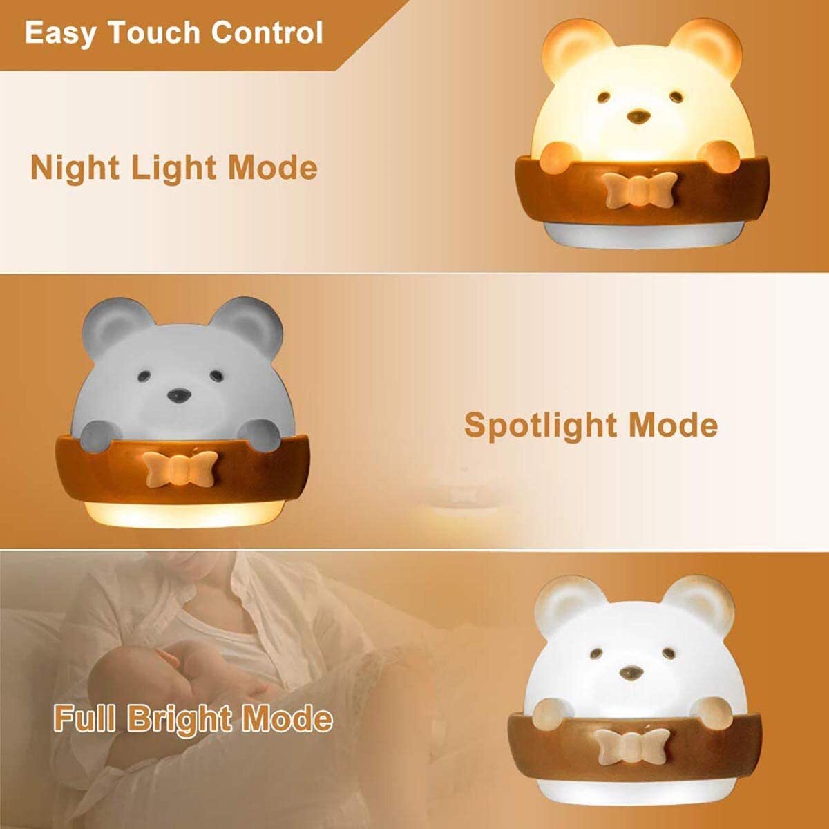 Multifunction Cute Bear Remote Control LED Light USB Rechargeable Lamp