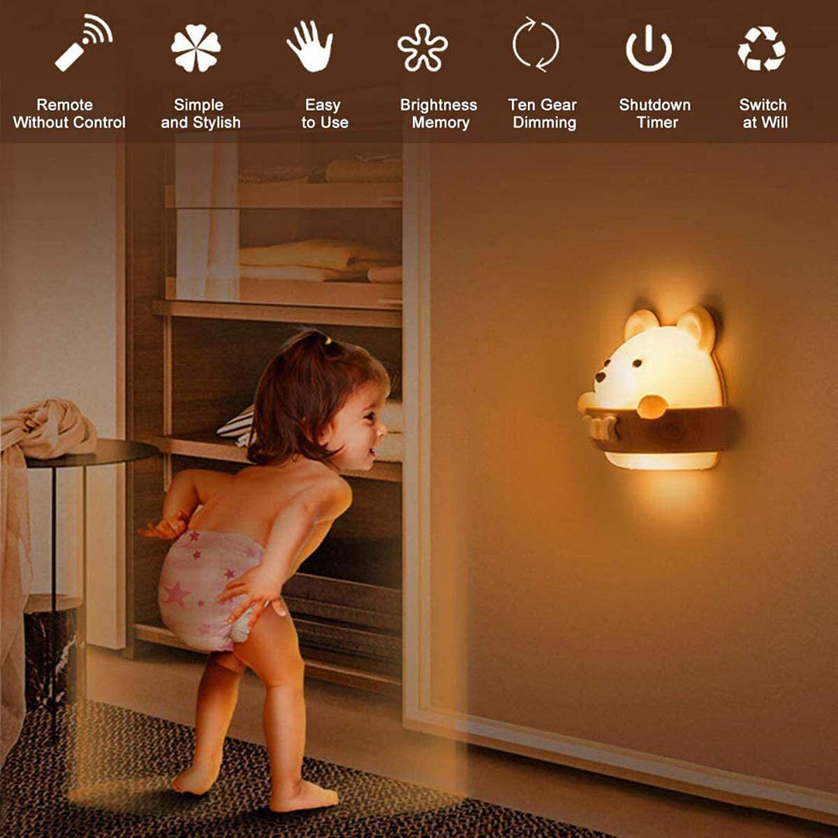 Multifunction Cute Bear Remote Control LED Light USB Rechargeable Lamp