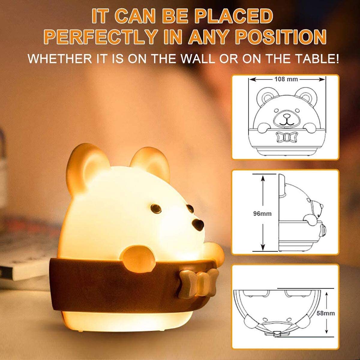 Multifunction Cute Bear Remote Control LED Light USB Rechargeable Lamp