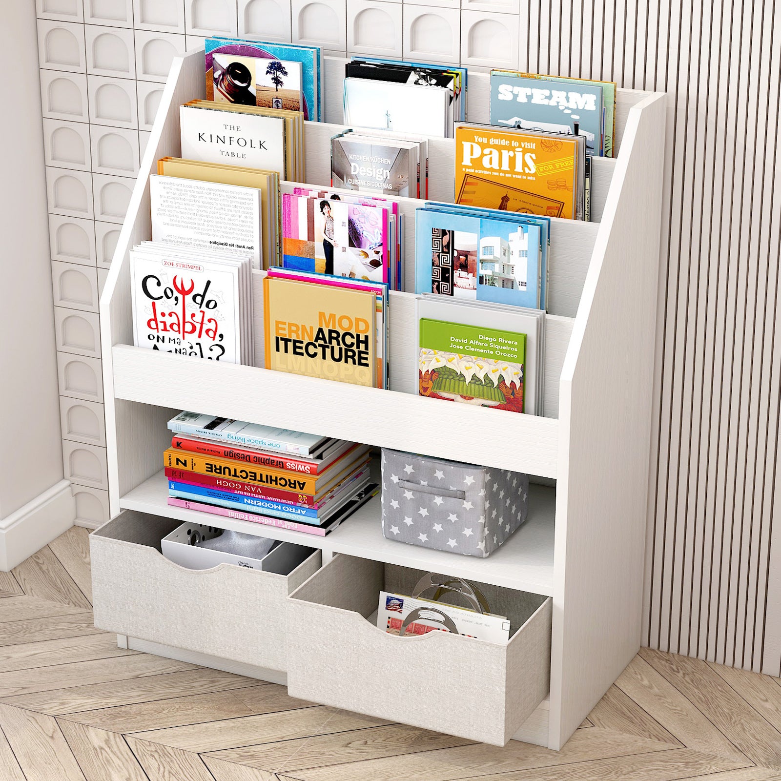 Clover Bookcase Storage Shelf Magazine Rack with Drawers