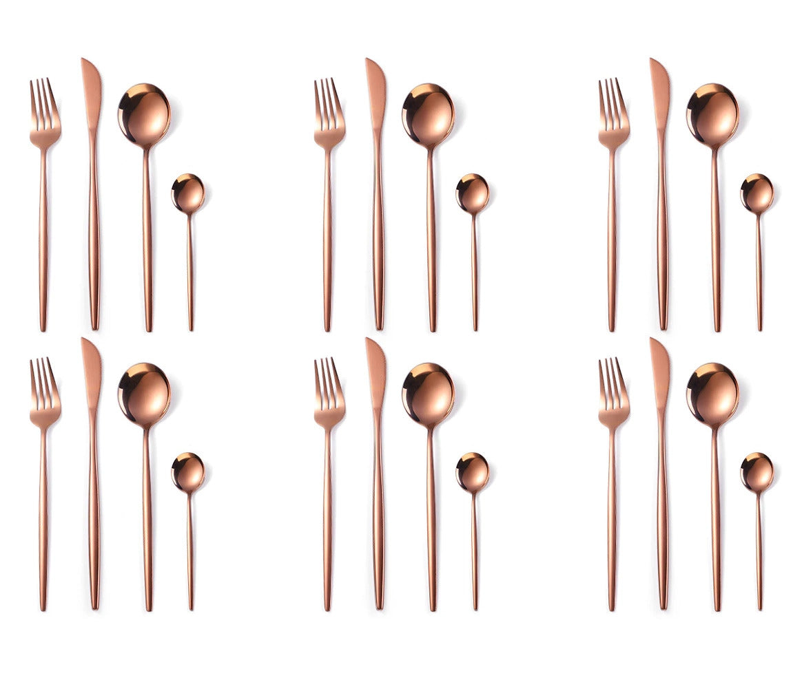 24PC Stainless Steel Cutlery Set Knife Fork Spoon Kitchen Tableware (Rose Gold)
