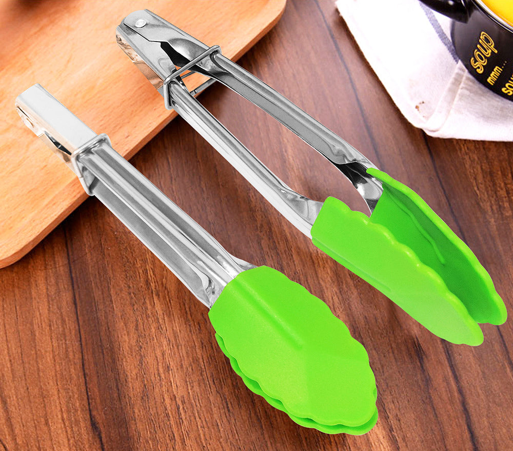 18cm Good Grip Stainless Steel Mini Tongs with Silicone Tips - Green
