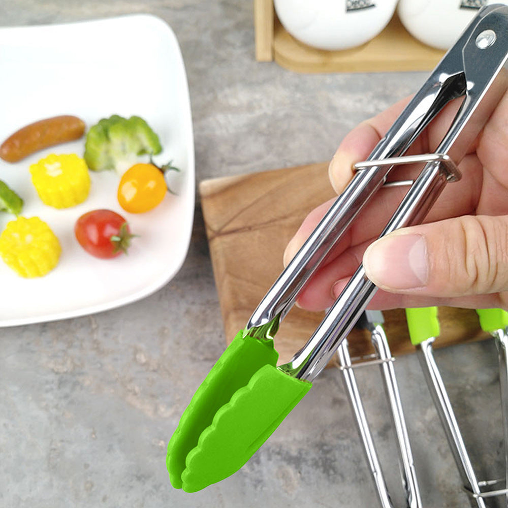 18cm Good Grip Stainless Steel Mini Tongs with Silicone Tips - Green
