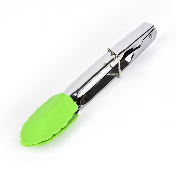 18cm Good Grip Stainless Steel Mini Tongs with Silicone Tips - Green