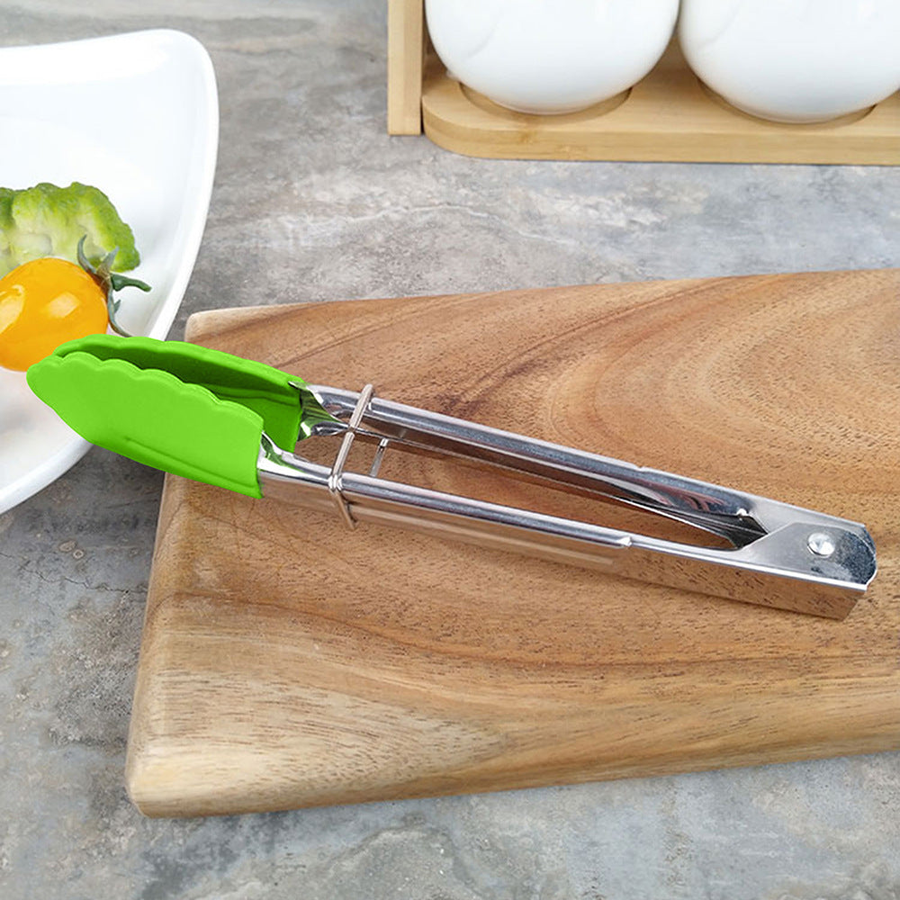 18cm Good Grip Stainless Steel Mini Tongs with Silicone Tips - Green