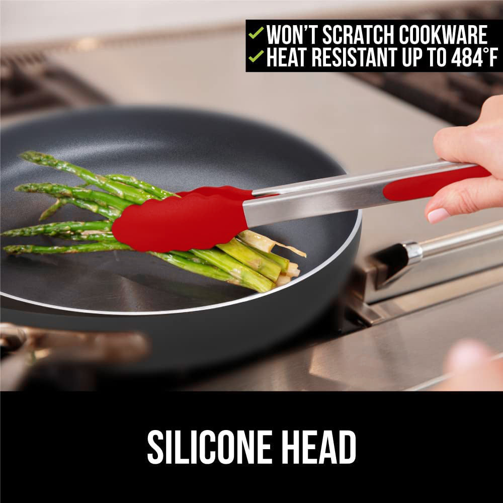 27cm Good Grip Silicone Stainless Steel Tongs (Red)