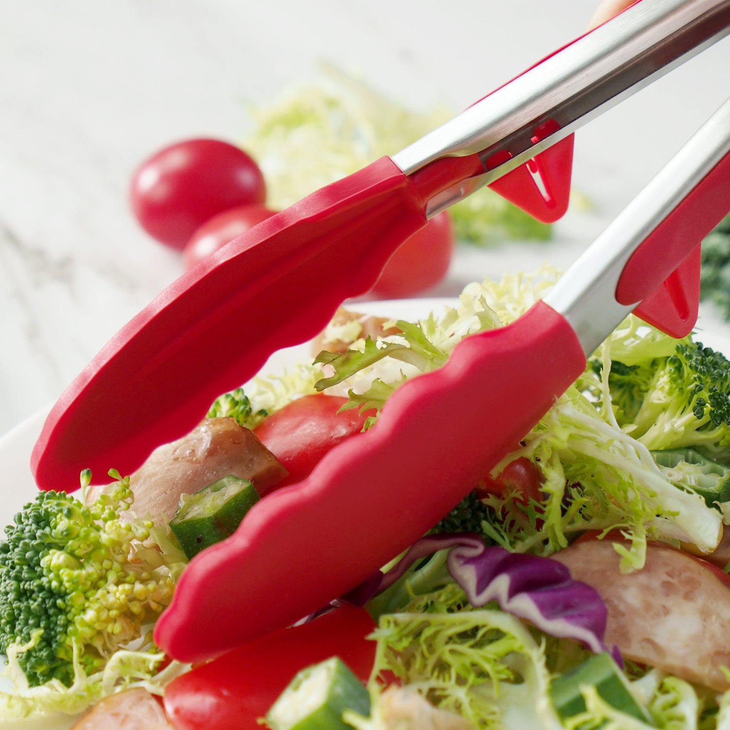 27cm Good Grip Silicone Stainless Steel Tongs (Red)