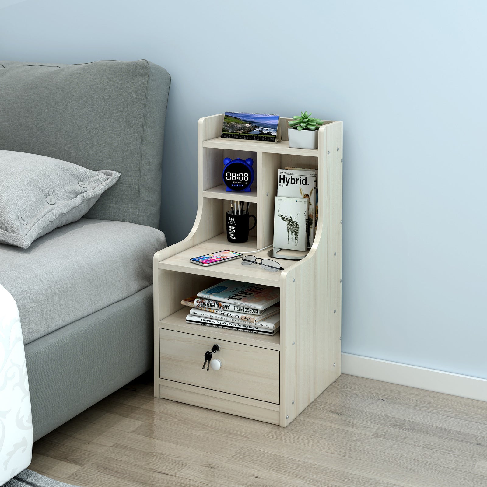 Imperial Bedside Table with Drawer and Shelf (White Oak)