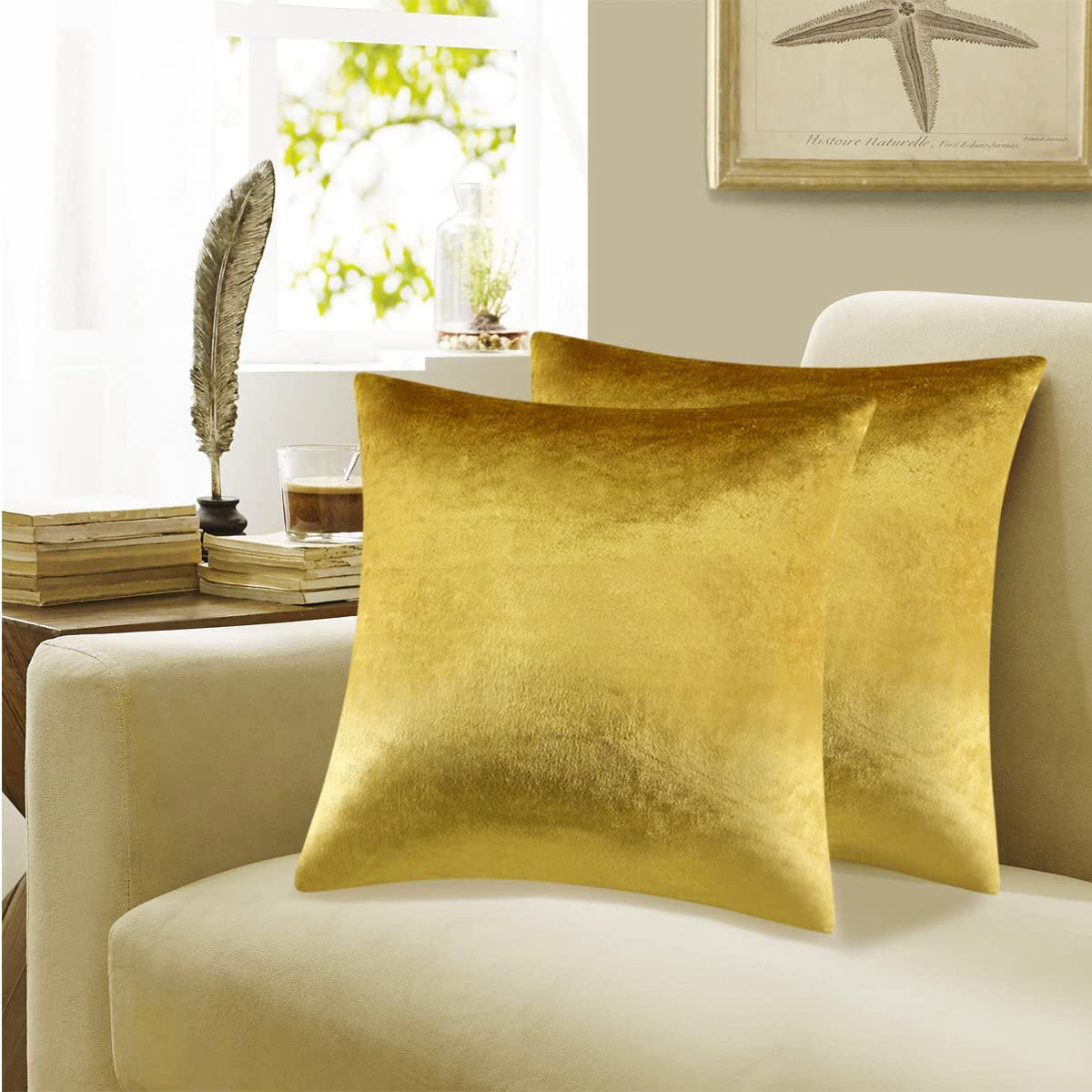 Luxe Velvet Soft Plush Cushion Throw Pillow (Gold Mustard)
