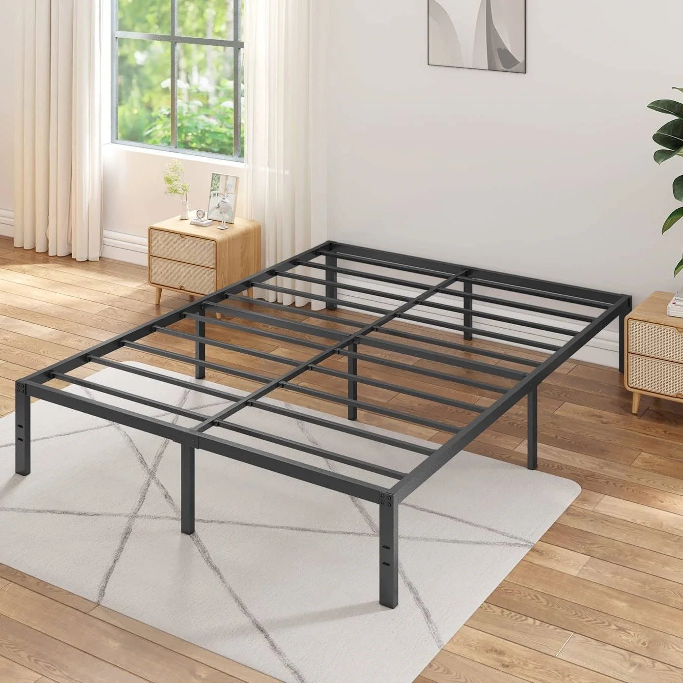 Titan Heavy Duty Metal Platform Bed Base Frame - Double Size, Black Steel