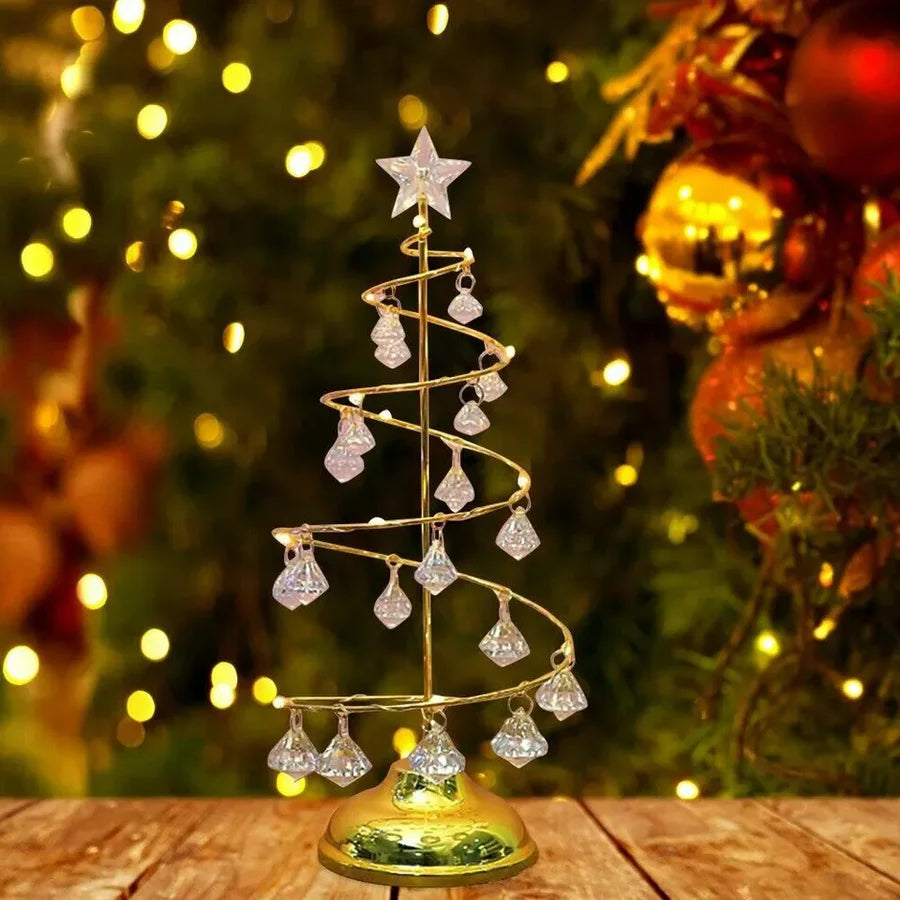 Gold Spiral LED Crystal Christmas Tree Lamp Light