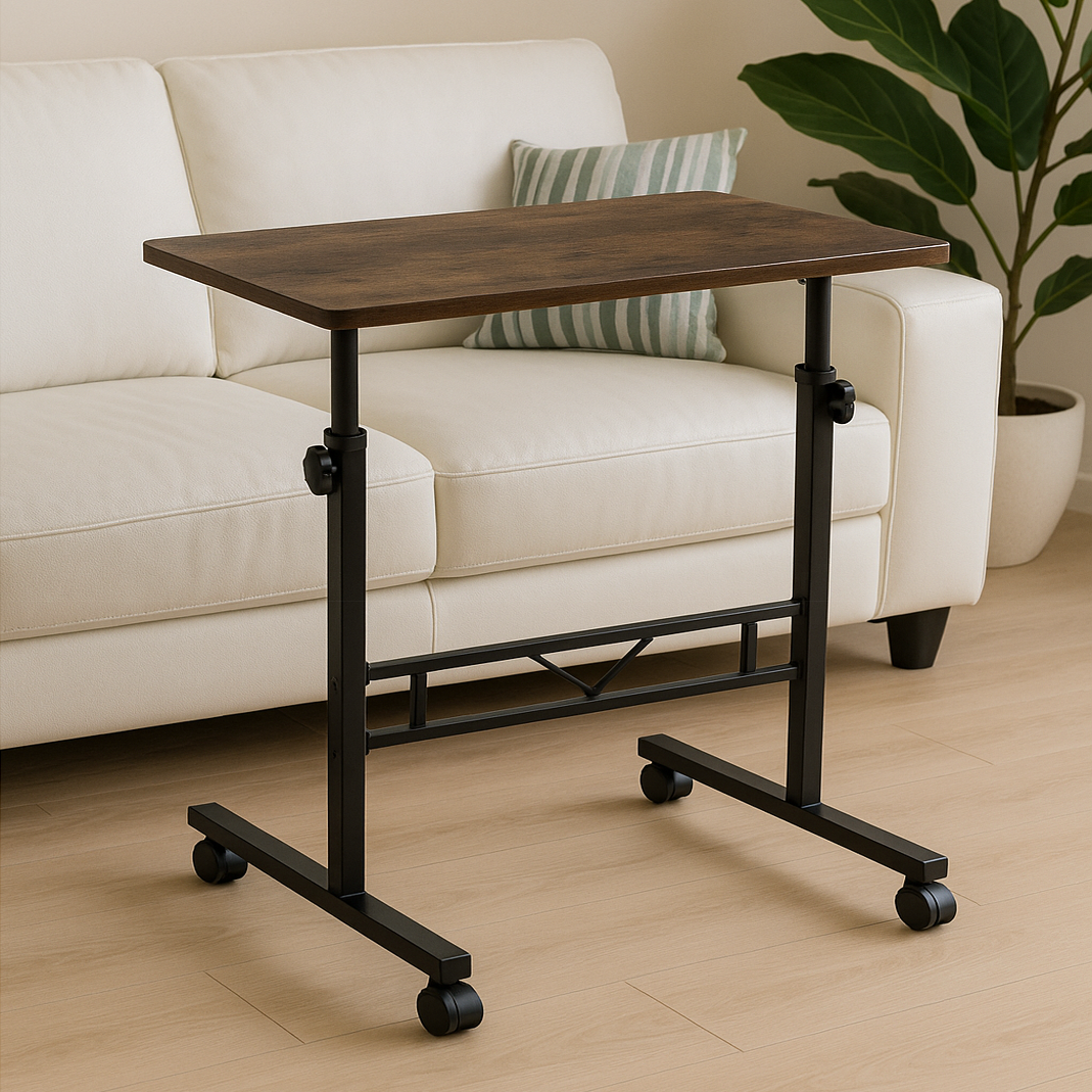 Adjustable Portable Rustic Sofa Bed Side Table Laptop Desk with Wheels