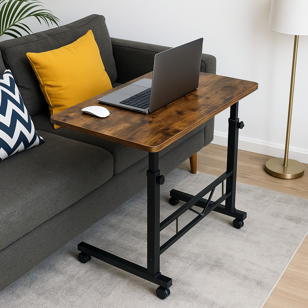 Adjustable Portable Rustic Sofa Bed Side Table Laptop Desk with Wheels