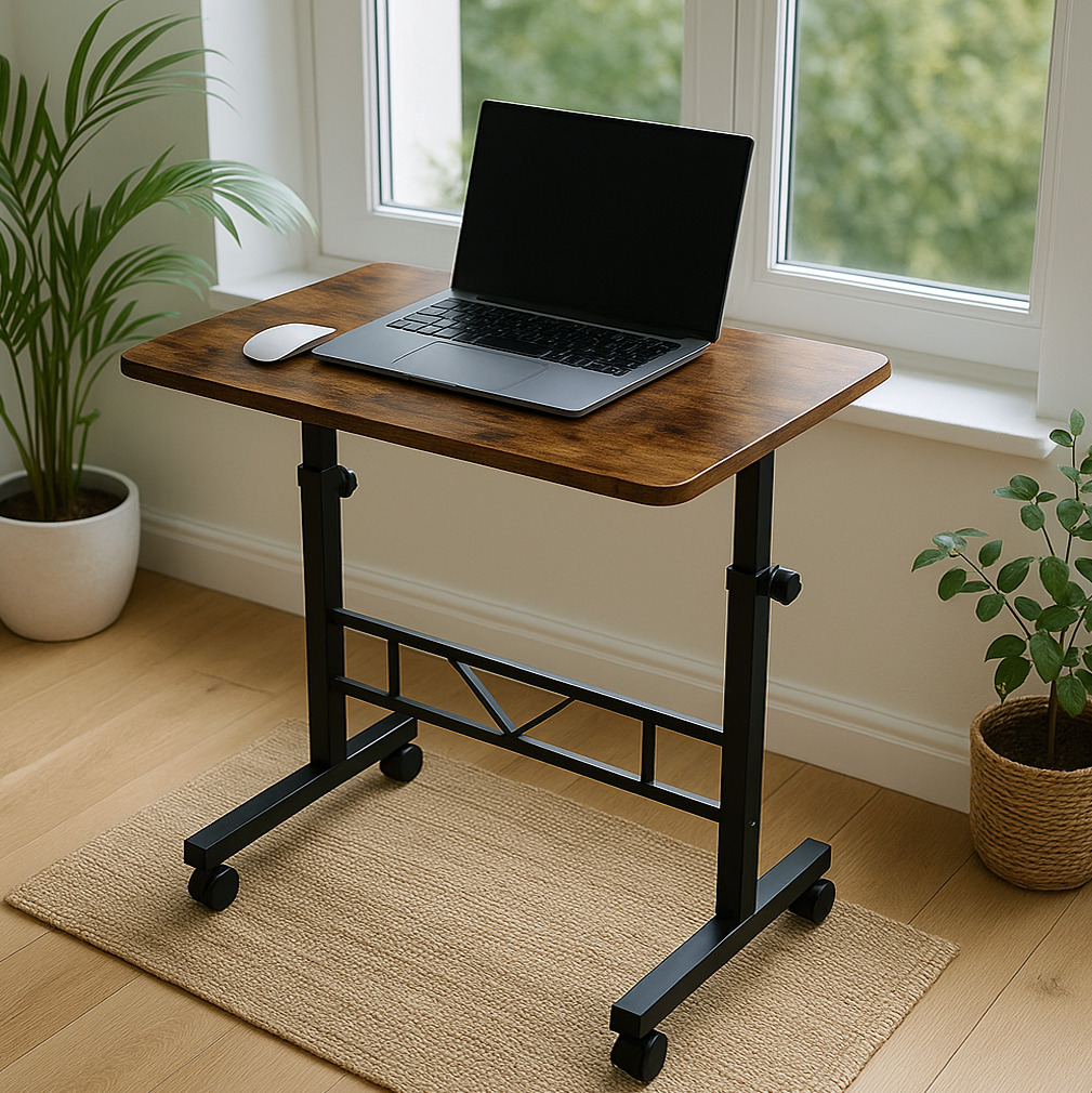 Adjustable Portable Rustic Sofa Bed Side Table Laptop Desk with Wheels