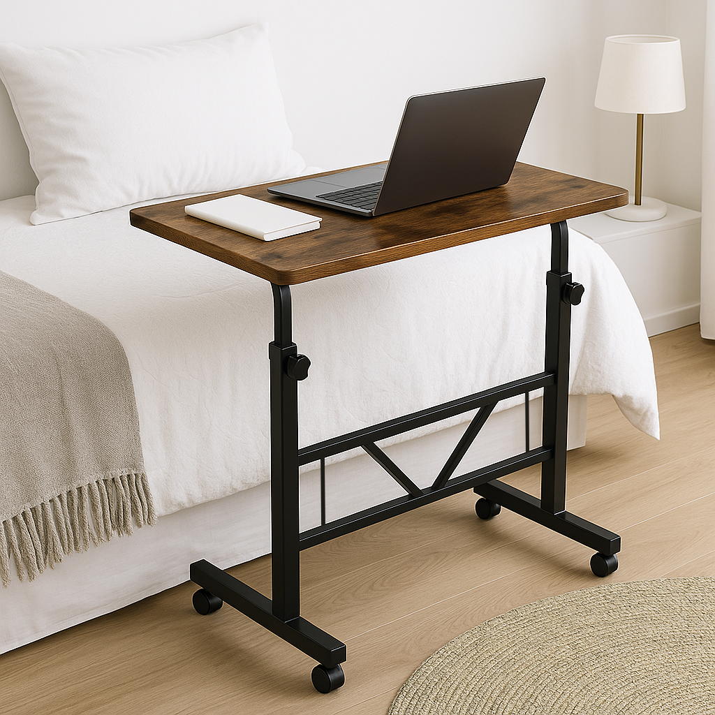 Adjustable Portable Rustic Sofa Bed Side Table Laptop Desk with Wheels