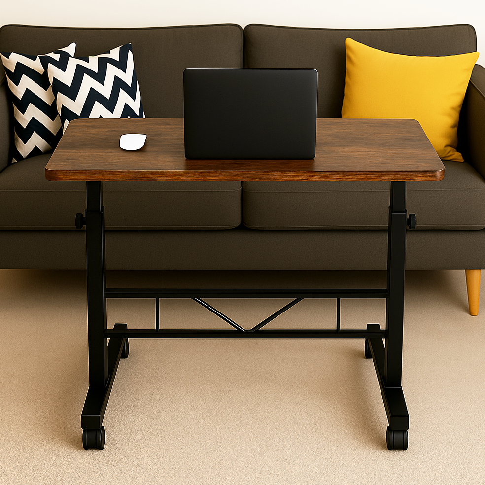 Adjustable Portable Rustic Sofa Bed Side Table Laptop Desk with Wheels