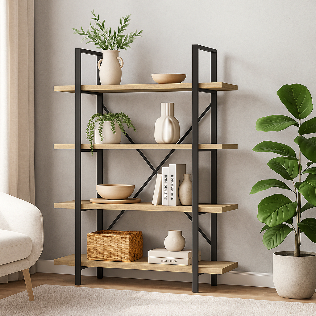 Envision Rustic Oak 4-Tier Bookcase Storage Shelf Organizer