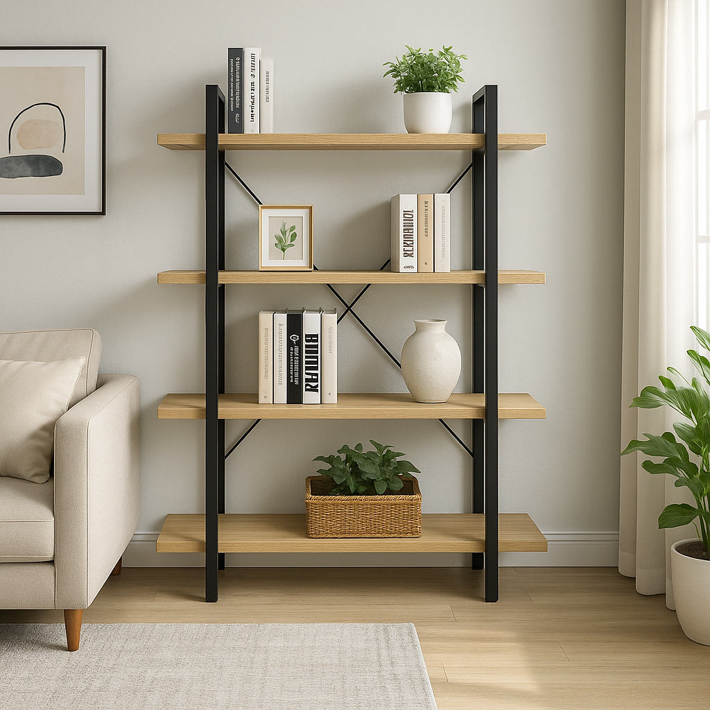 Envision Rustic Oak 4-Tier Bookcase Storage Shelf Organizer
