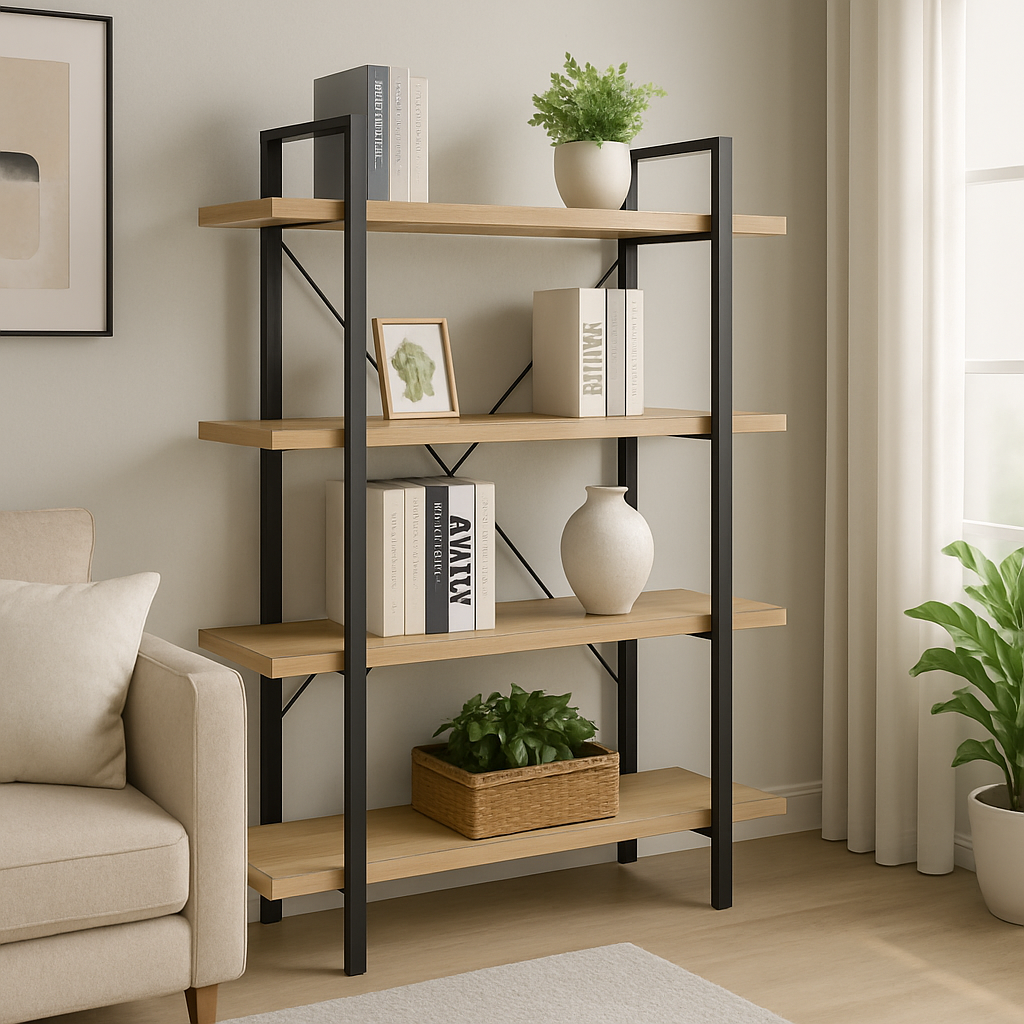 Envision Rustic Oak 4-Tier Bookcase Storage Shelf Organizer