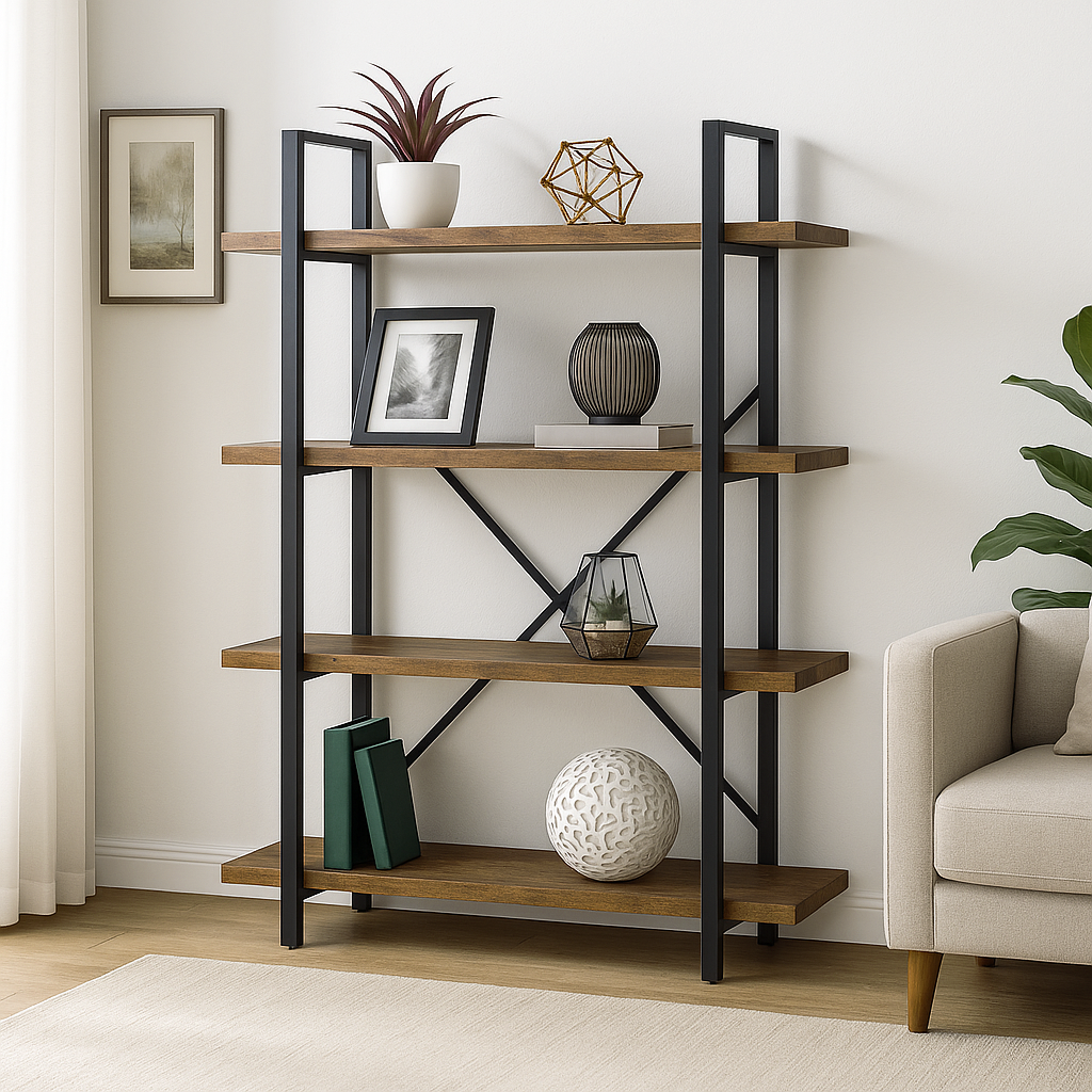 Envision Rustic 4-Tier Bookcase Storage Shelf Organizer