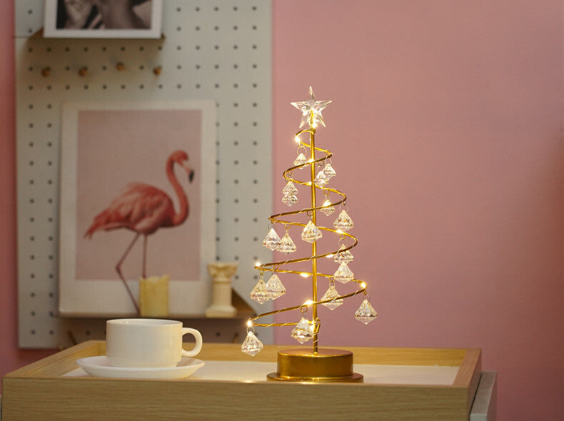 Gold Spiral LED Crystal Christmas Tree Lamp Light