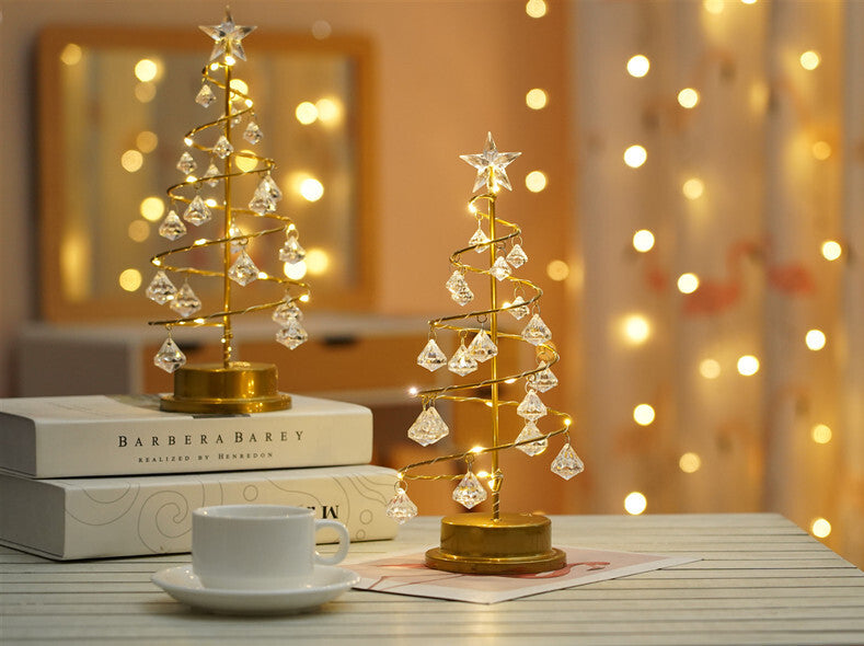 Gold Spiral LED Crystal Christmas Tree Lamp Light
