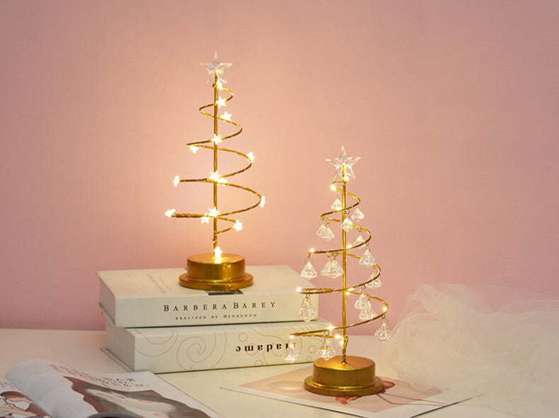 Gold Spiral LED Crystal Christmas Tree Lamp Light
