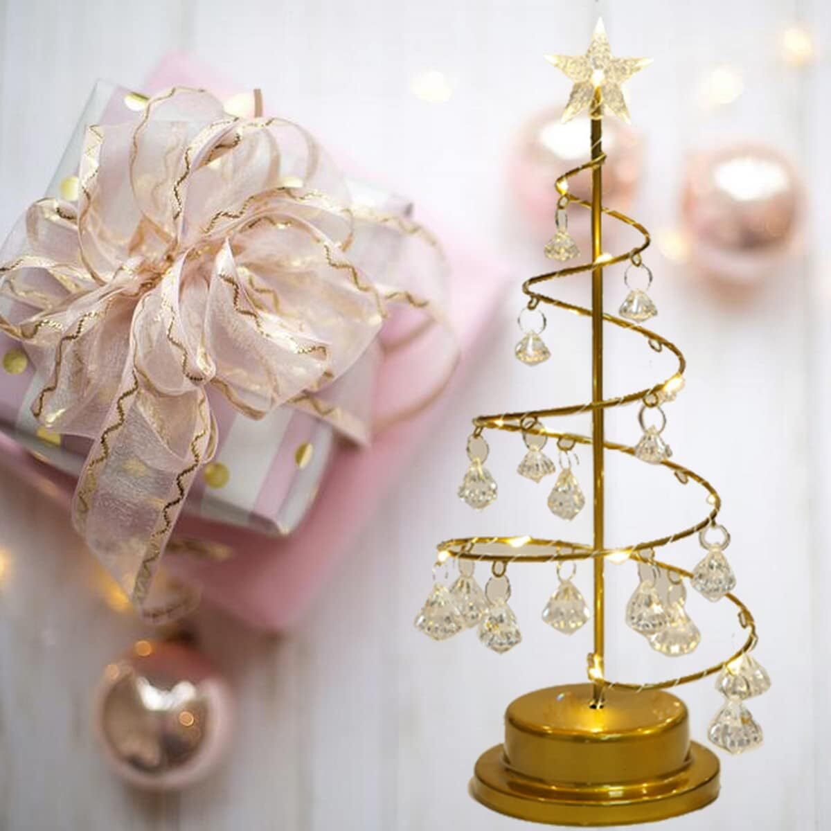 Gold Spiral LED Crystal Christmas Tree Lamp Light