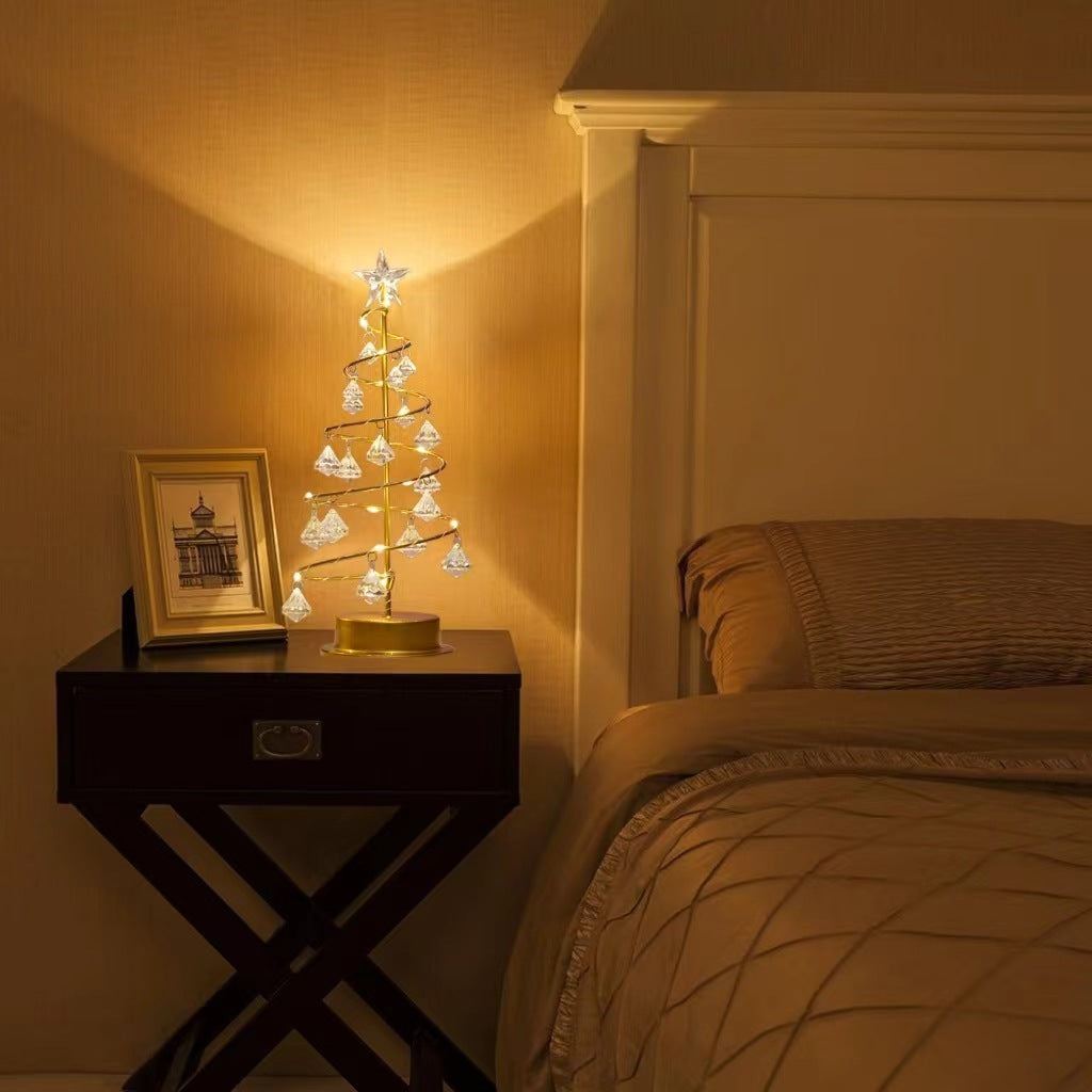 Gold Spiral LED Crystal Christmas Tree Lamp Light
