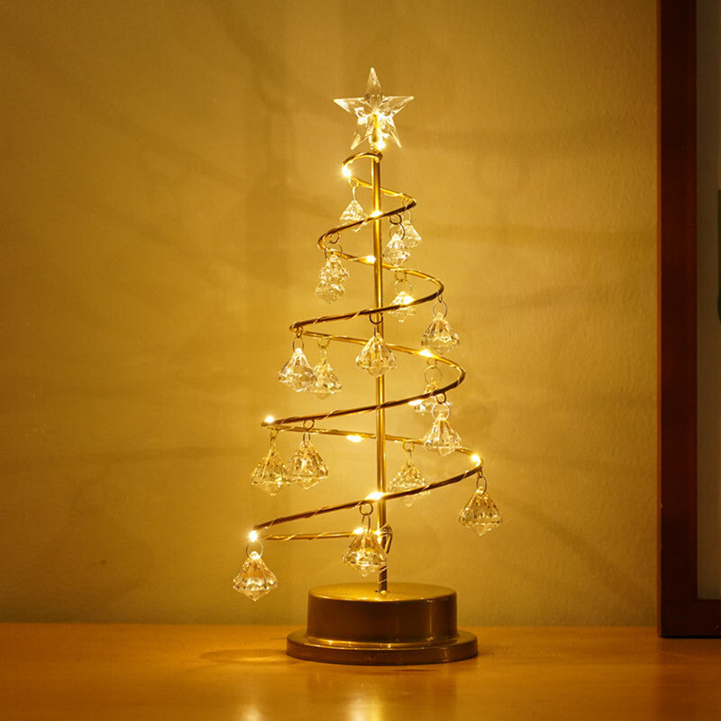 Gold Spiral LED Crystal Christmas Tree Lamp Light