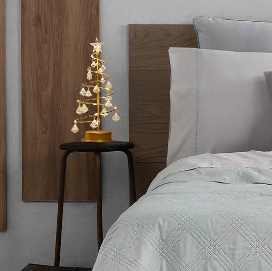 Gold Spiral LED Crystal Christmas Tree Lamp Light