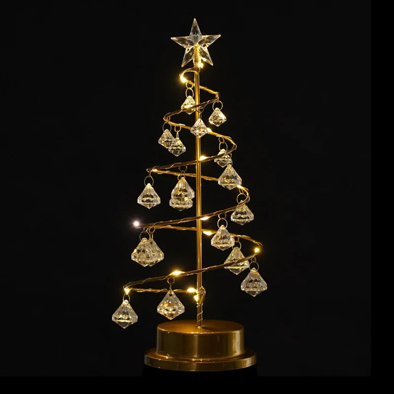 Gold Spiral LED Crystal Christmas Tree Lamp Light