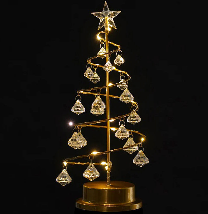 Gold Spiral LED Crystal Christmas Tree Lamp Light - 31cm