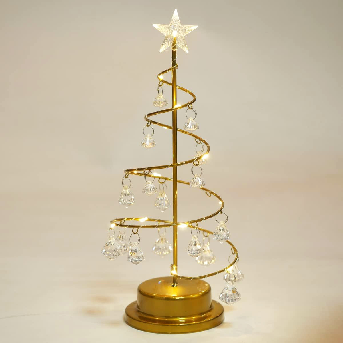 Gold Spiral LED Crystal Christmas Tree Lamp Light