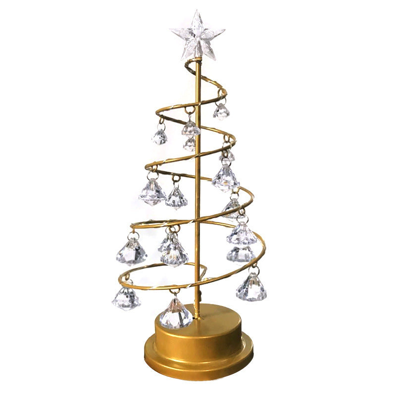 Gold Spiral LED Crystal Christmas Tree Lamp Light