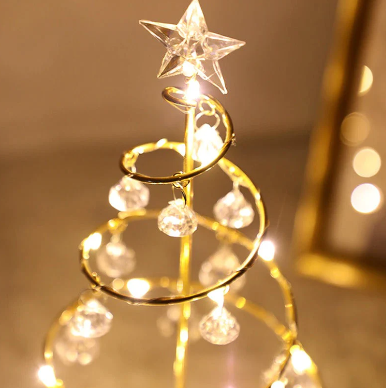 Gold Spiral LED Crystal Christmas Tree Lamp Light