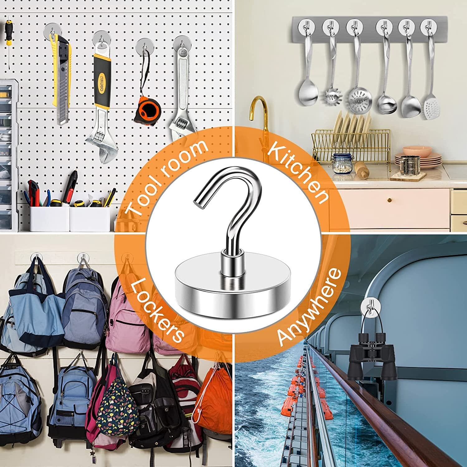 10 X Heavy Duty Magnetic Hooks Multipurpose Strong Hanging Magnets Hangers