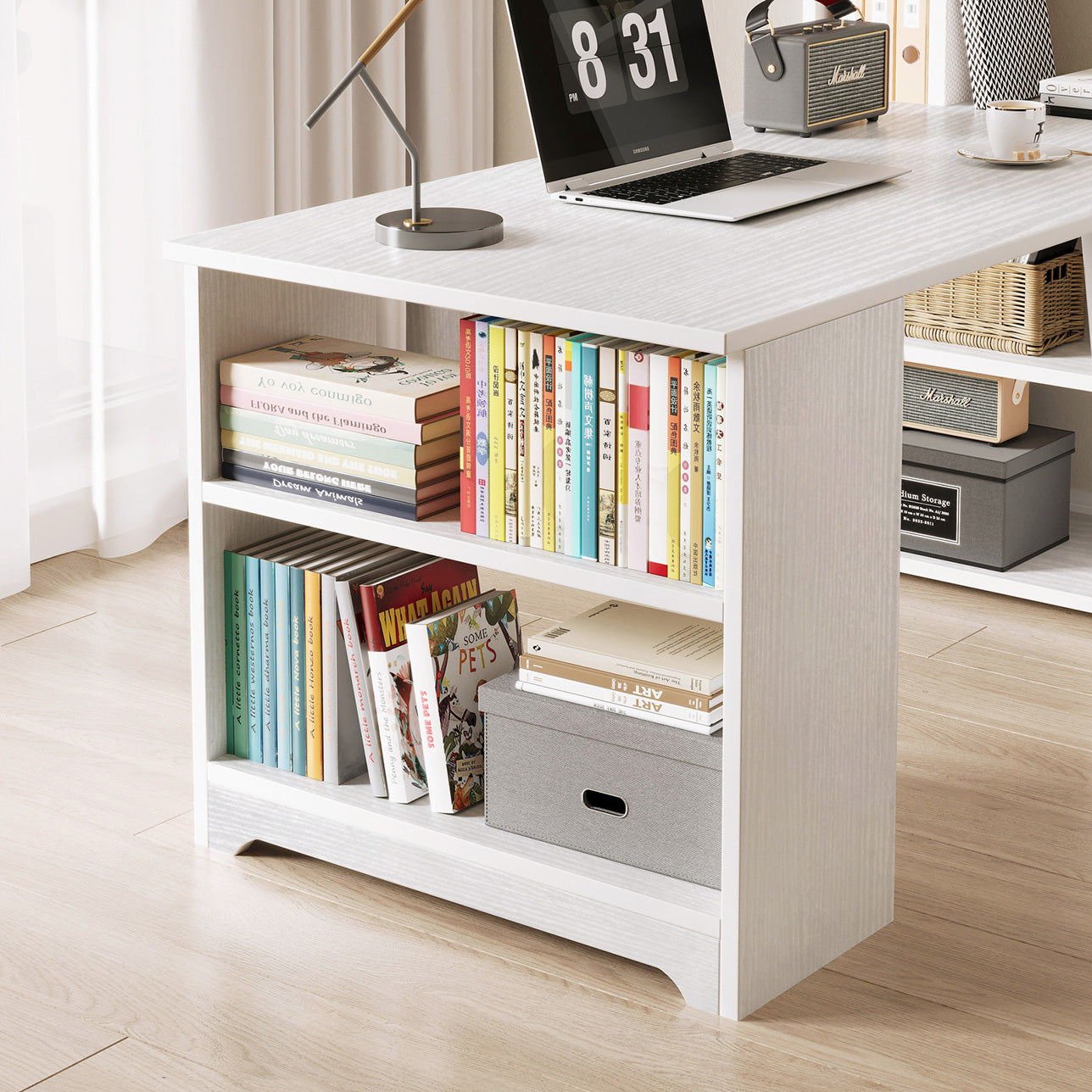 Varossa's Organizer Combination Workstation Computer Desk with 6 Storage Shelves (White)