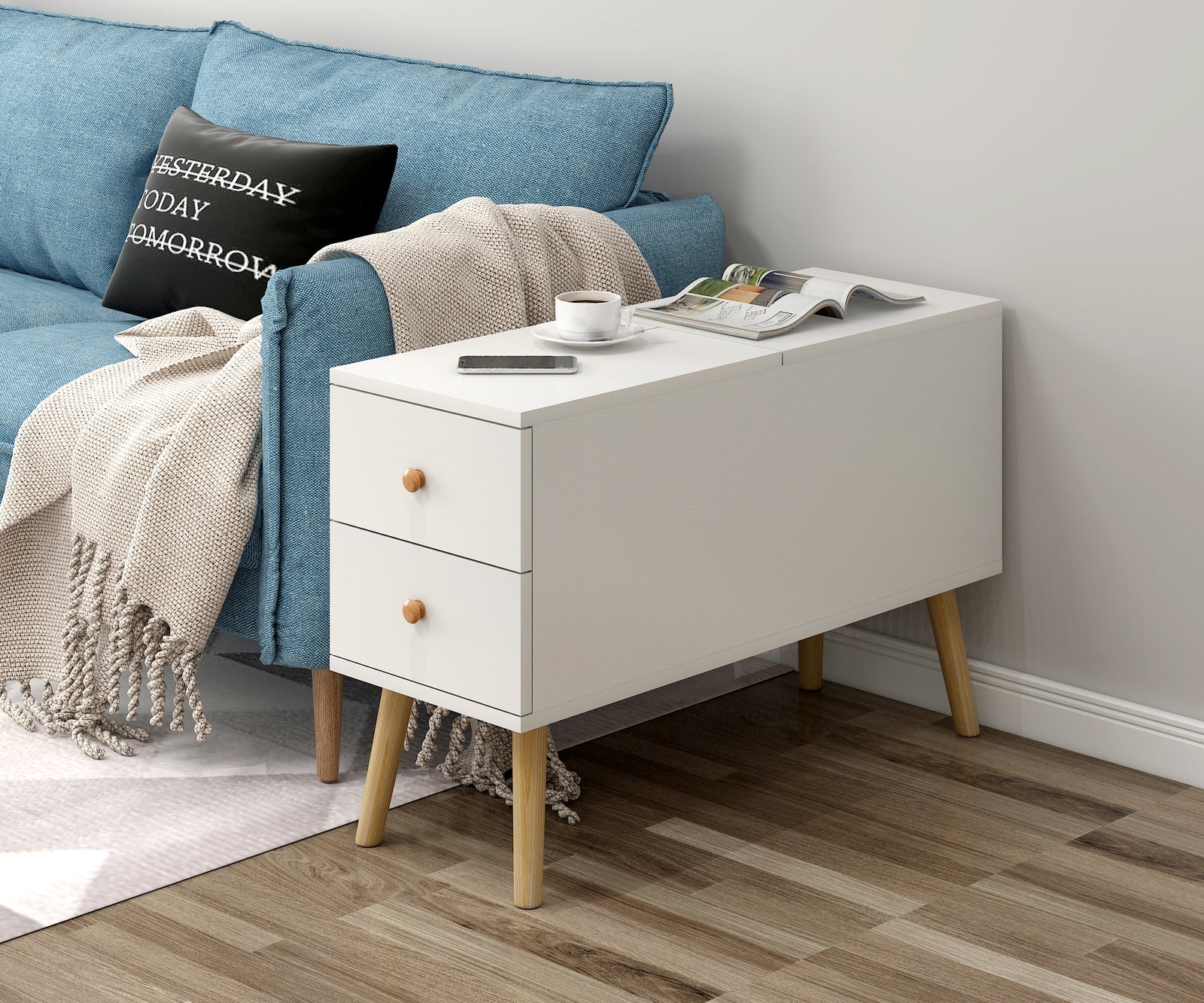 Atlantic Lift Storage Coffee Table with Drawers (White) - 90cm