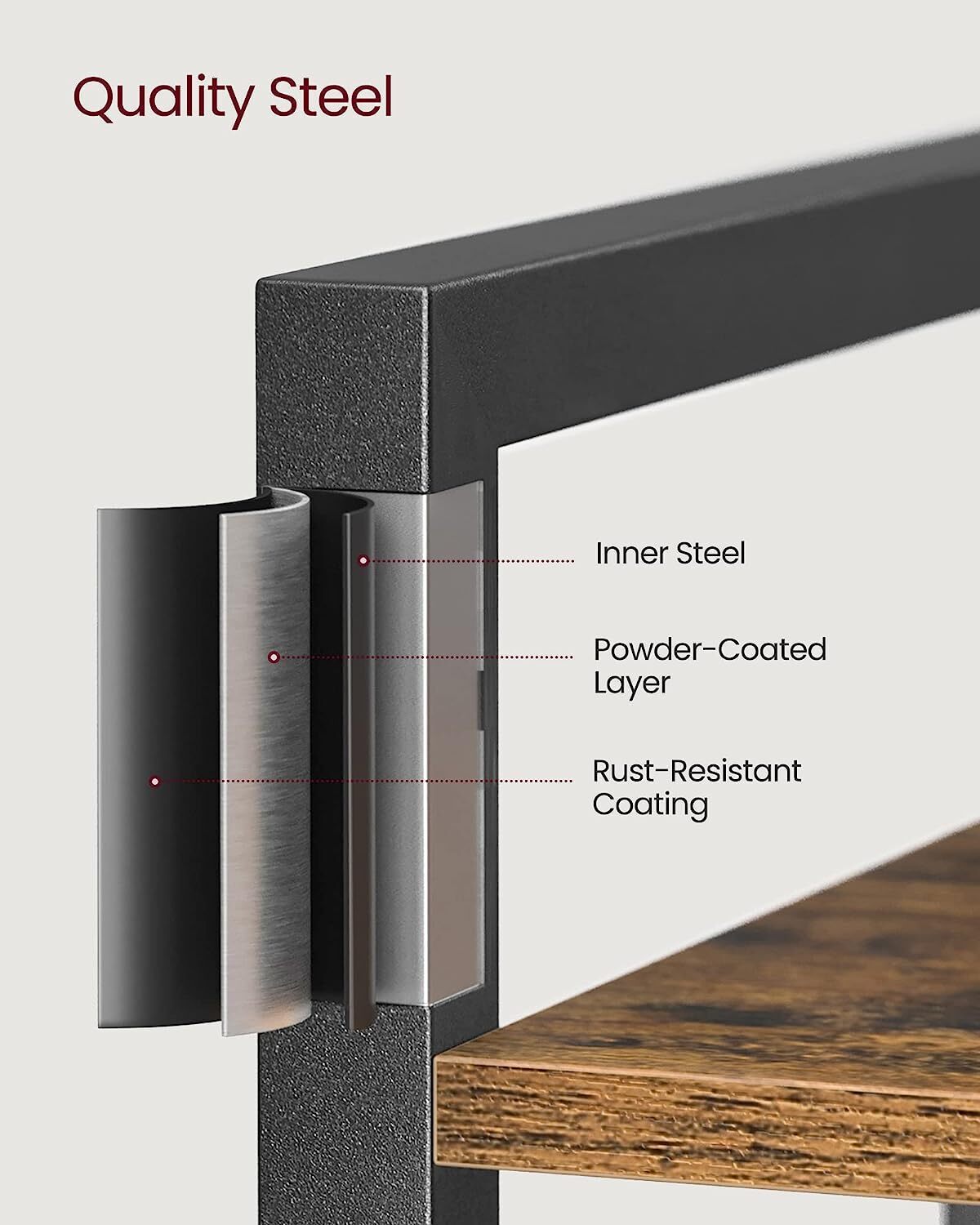 Multifunction Bookcase 4 Tier Rustic Wood & Steel Storage Shelf Organizer