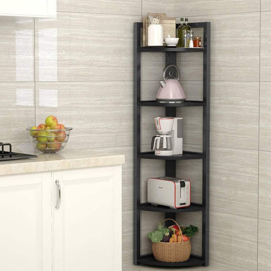 Optima 5 Tier Wood & Steel Corner Shelf Organizer Unit (Black)