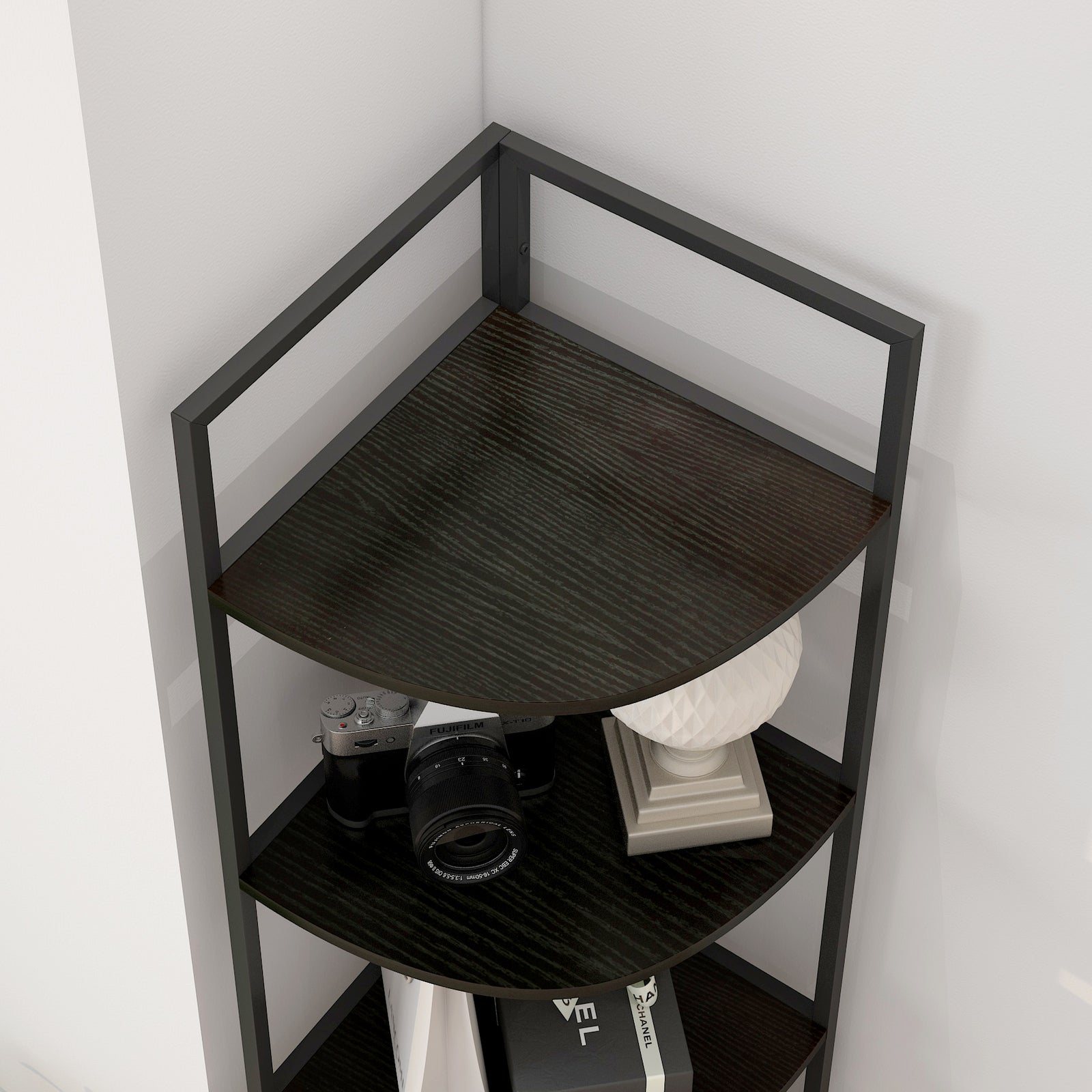 Optima 5 Tier Wood & Steel Corner Shelf Organizer Unit (Black)