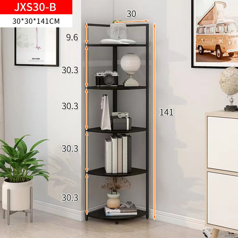 Optima 5 Tier Wood & Steel Corner Shelf Organizer Unit (Black)