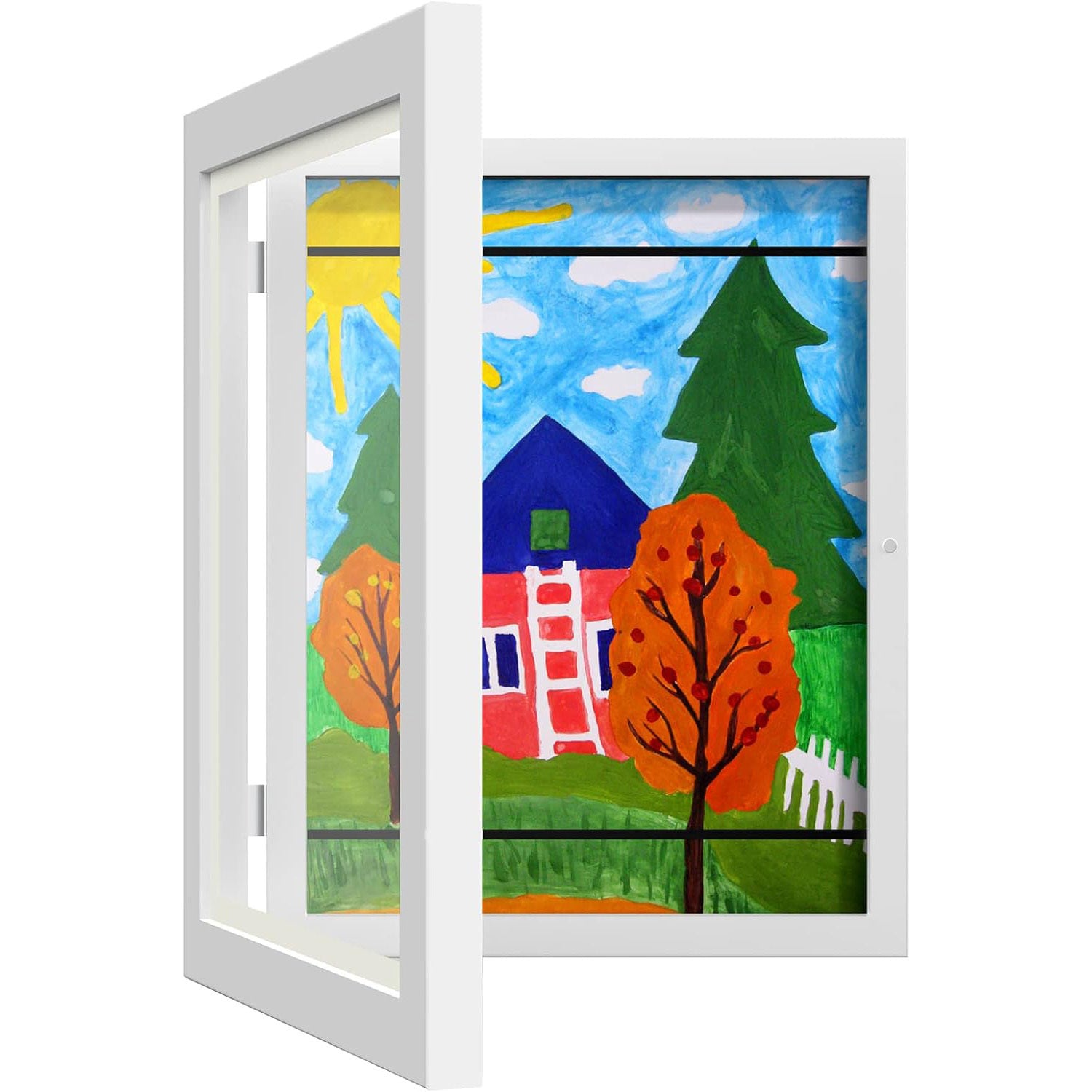 A3 Kids Art Frame Wooden Artwork Display Children Drawing Storage Holds 150 Pictures (White)