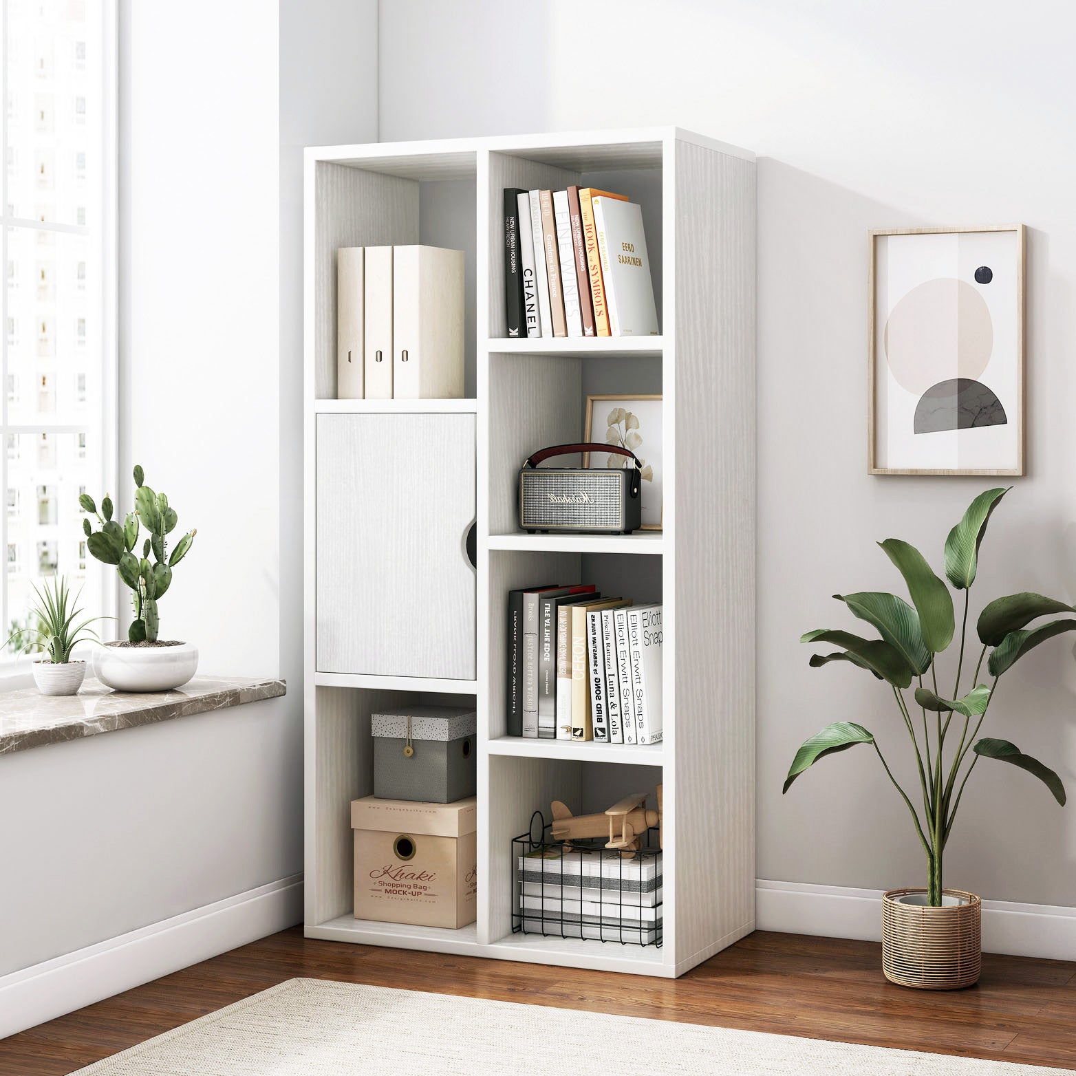 Aura Organizer Bookcase Storage Display Shelf Cabinet Closet (White)