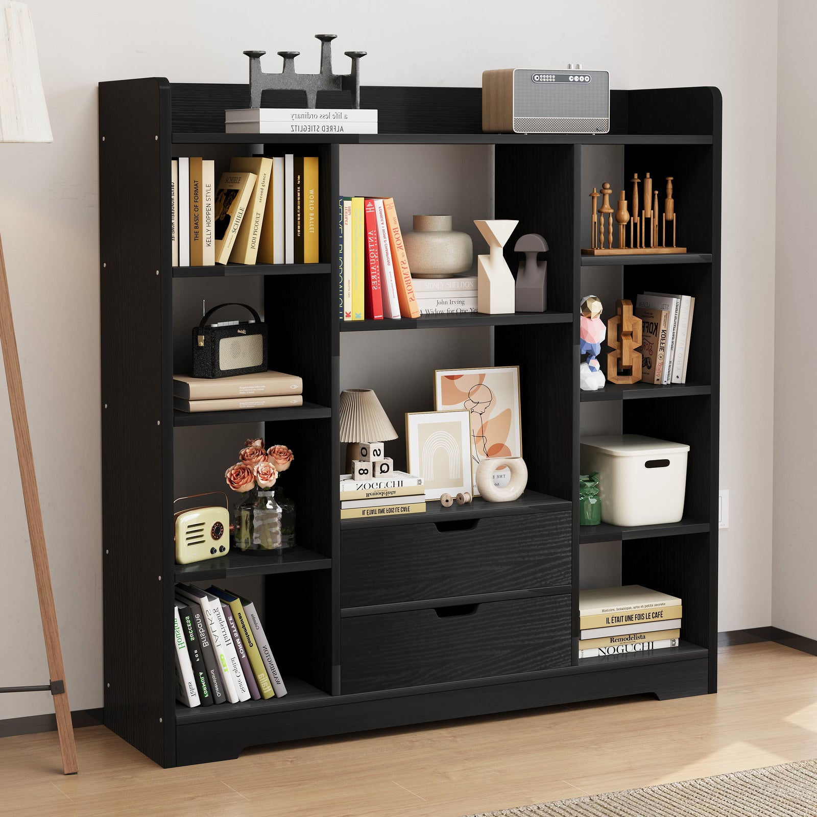 Eden Wardrobe Cupboard Bookshelf with Drawer Furniture (Black)