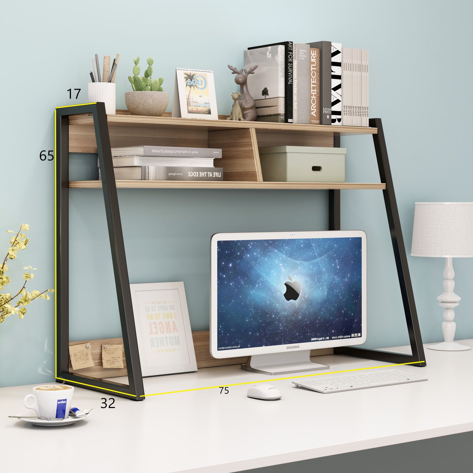 Zion Large Versatile Desk Hutch Storage Shelf Unit Organizer (Natural Oak)