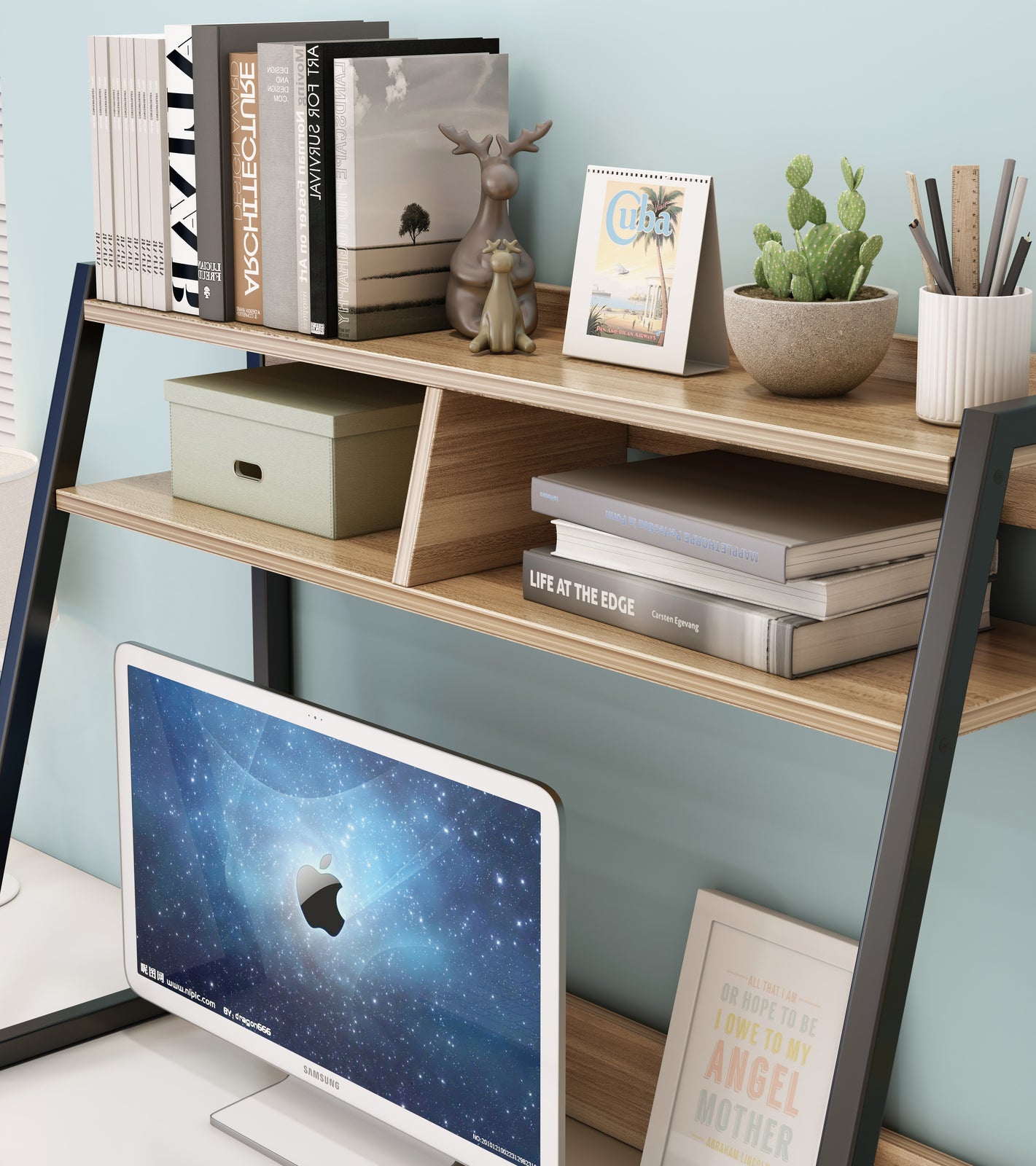 Zion Large Versatile Desk Hutch Storage Shelf Unit Organizer (Natural Oak)