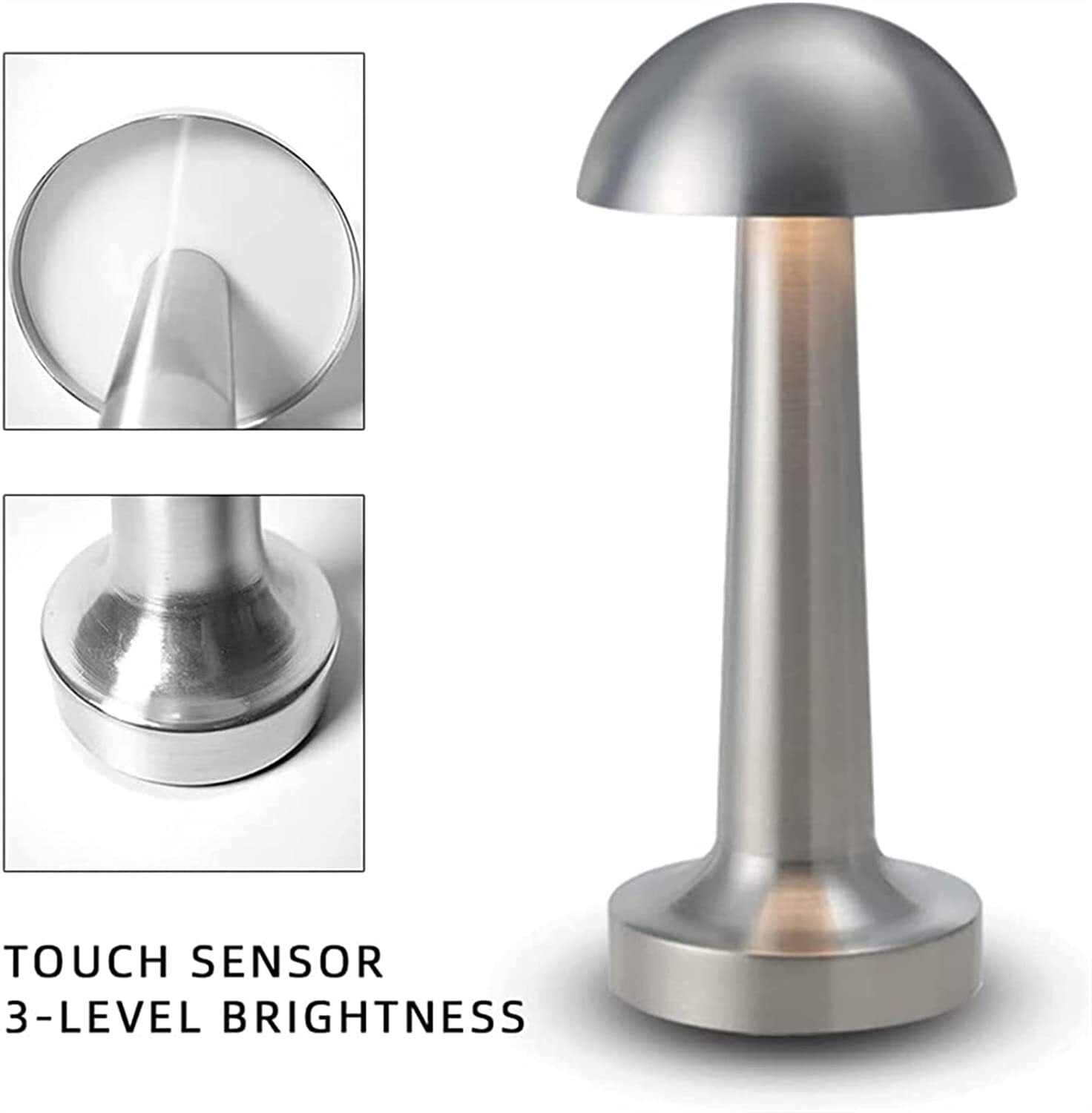 Luxe Designer LED Table Lamp Cordless Touch Sensor Night Light (Silver, Dome)