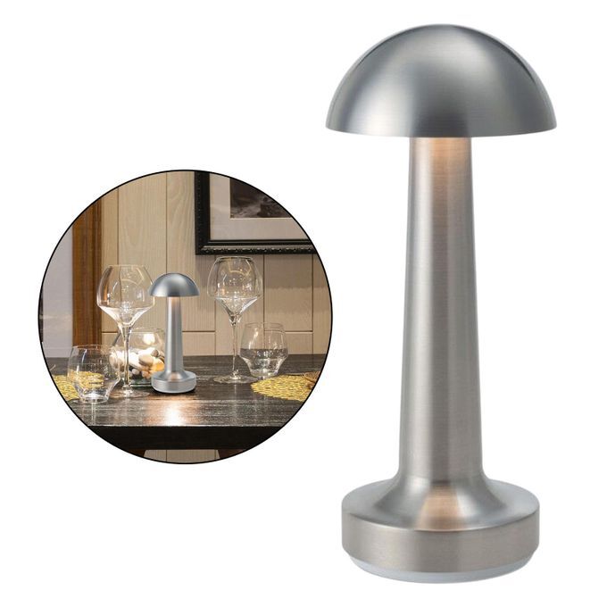 Luxe Designer LED Table Lamp Cordless Touch Sensor Night Light (Silver, Dome)